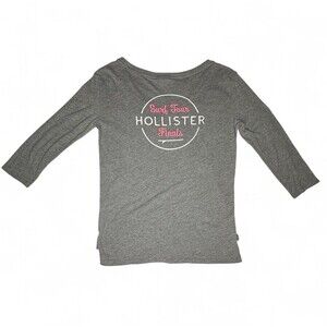 Grey Hollister Co. Vintage Y2K Long Sleeve Tee with Pink and White Logo Size S